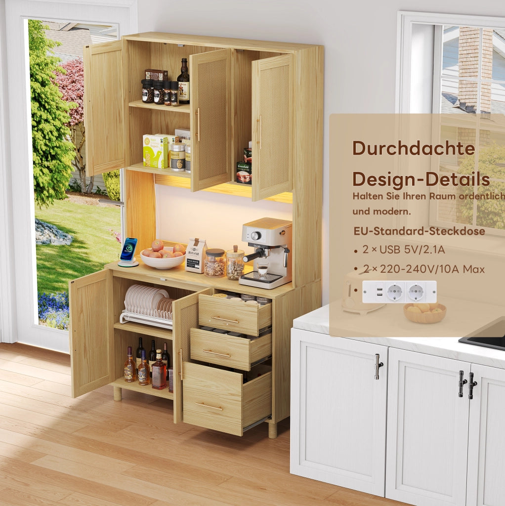 Credenza da cucina in MDF con LED, prese e ripiani regolabili