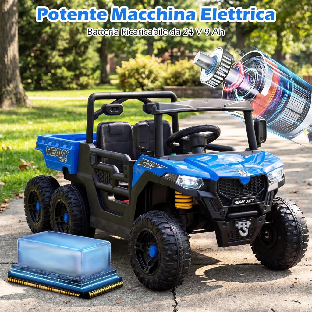 24V Camion Ribaltabile per Bambini, Auto Elettrica con Cassone Ribaltabile Telecomando Musica Storie Luci LED e Sospensioni a Molla, Macchina Elettrica per Bambini 3-8 Anni (Blu)