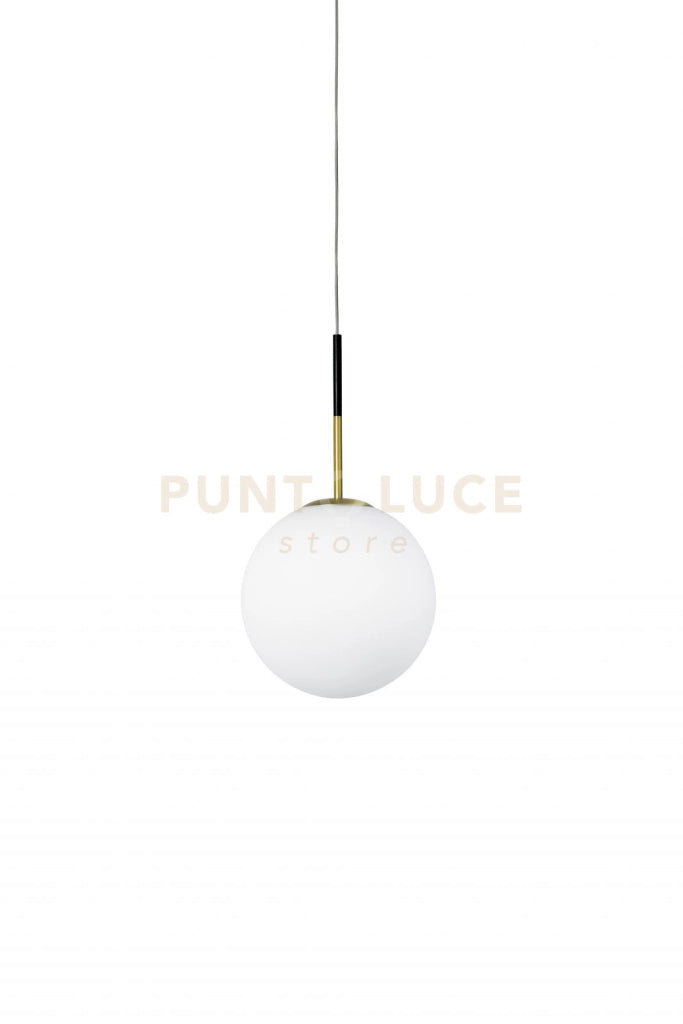 JUGEN SOSPENSIONE 1 LUCE OTTONE ATTACCO E27  SFERA BIANCO OPACO D. VETRO 30CM