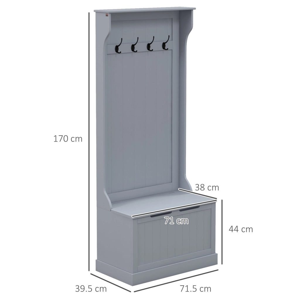Mobile Appendiabiti con Panca Contenitore 71,5x39,5x170 cm in Legno Grigio