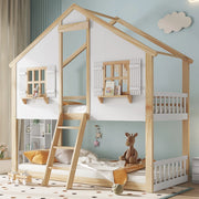 Letto a castello per bambini 90x200 cm con tetto e finestre