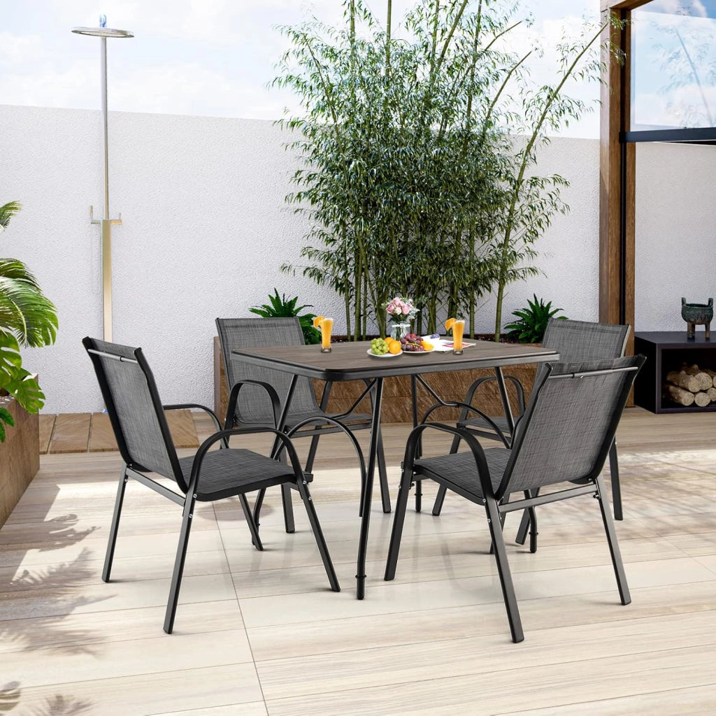 Set di 2 Sedie da Giardino Impilabili, Sedie da Terrazza con Braccioli, Sedie Impilabili in Metallo e Tssuto Textilene, Sedie da Balcone, 55 x 67 x 83 cm, Sedie da Pranzo per Patio, Terrazza