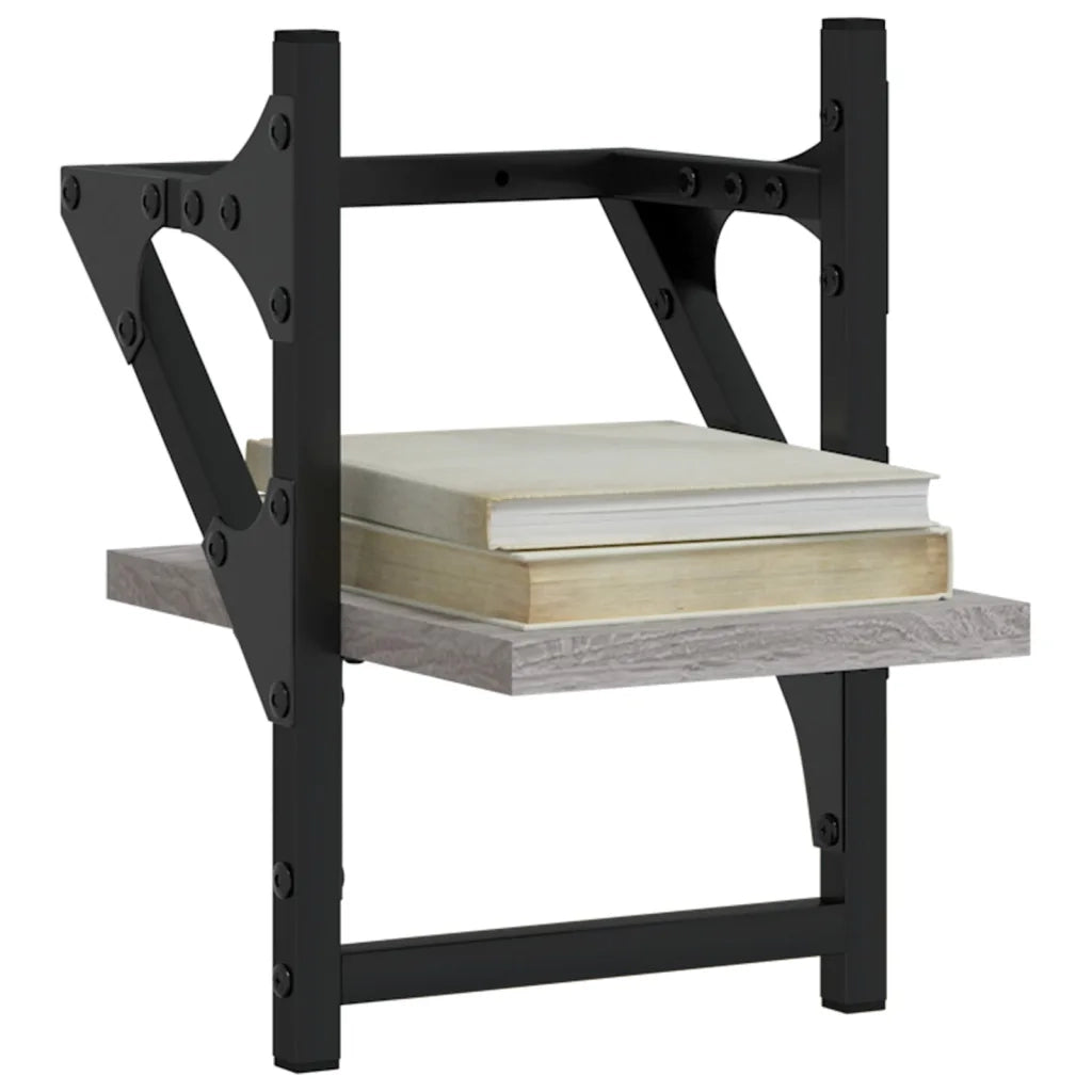 2 pz Mensole a Parete | Scaffale Parete | Ripiano a parete con Aste Grigio Sonoma 20x25x30 cm