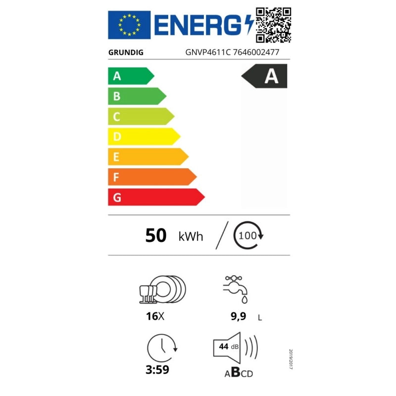Lavastoviglie ad incasso Grundig GNVP4611C a scomparsa totale 16 coperti, classe A