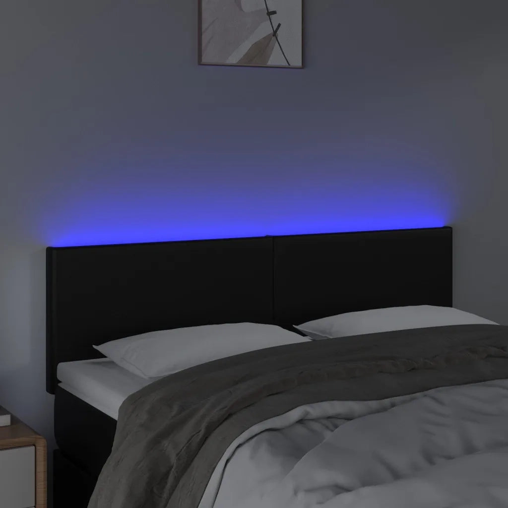 Testiera | Testata a LED Nera 144x5x78/88 cm in Similpelle