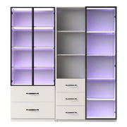 Vetrina Modulare con 5 Cassetti; Vani Aperti e LED Multicolore; Vetro di Sicurezza; Bianco; in Truciolare; 140??40??160 cm