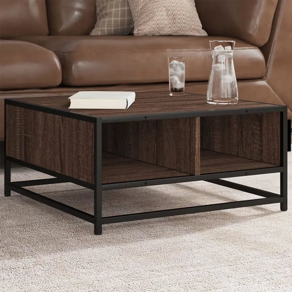 Tavolino da salotto | Tavolino da caff¨¨ | Tavolino da Soggiorno Rovere Marrone 60,5x60,5x30 cm in Truciolato e Metallo