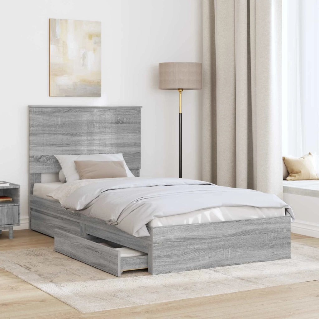 Letto con Contenitore con testiera Grigio Sonoma 100 x 200 cm