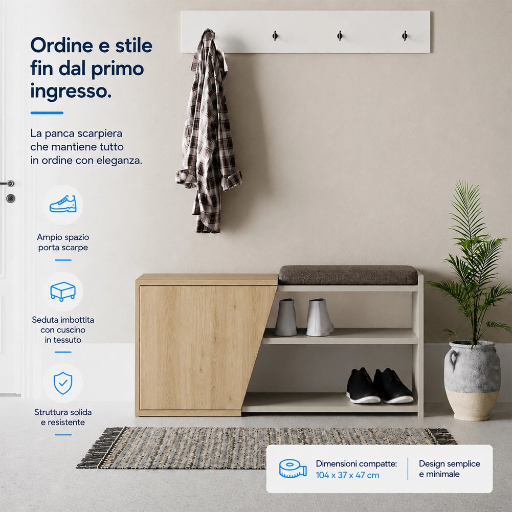 Panca Scarpiera Ingresso Casa 2 Ripiani Porta Scarpe con Anta e Cuscino Sabbia