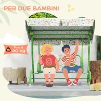 Dondolo per Bambini da Esterno a 2 Posti con Tettuccio Regolabile e Cinture di Sicurezza, 112x75x120 cm, Verde