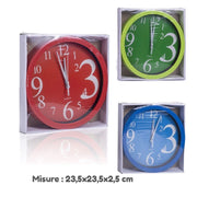Trade Shop - Orologio Da Parete Quarzo Muro Tondo Colorato Casa Arredamento 23.5x23.5x2.5cm -