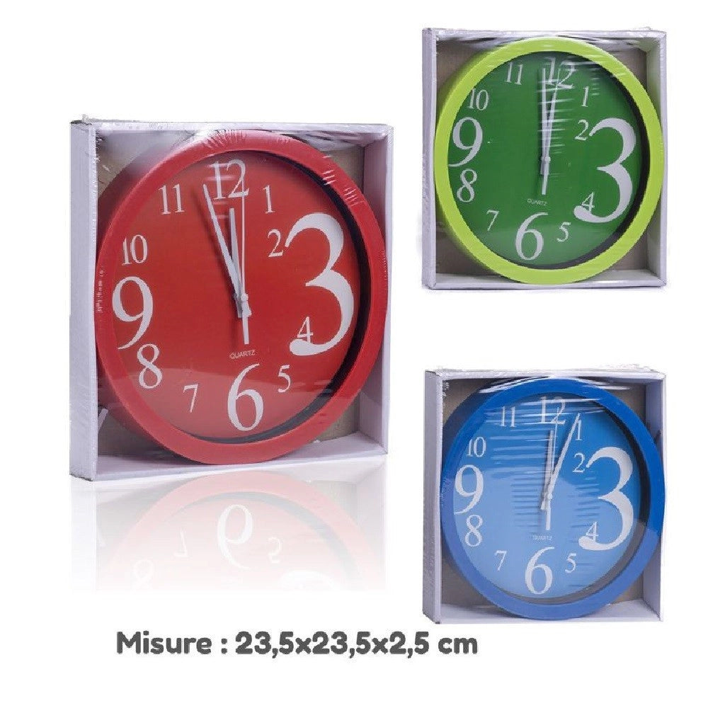 Trade Shop - Orologio Da Parete Quarzo Muro Tondo Colorato Casa Arredamento 23.5x23.5x2.5cm -