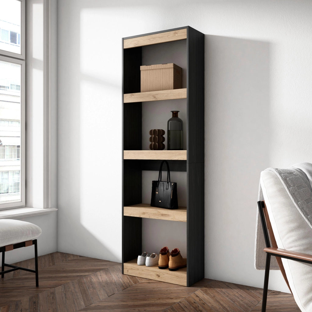 Libreria scaffale, 60x25x186cm, Soggiorno, Ufficio, Per libri, colore Rovere e nero RF2329
