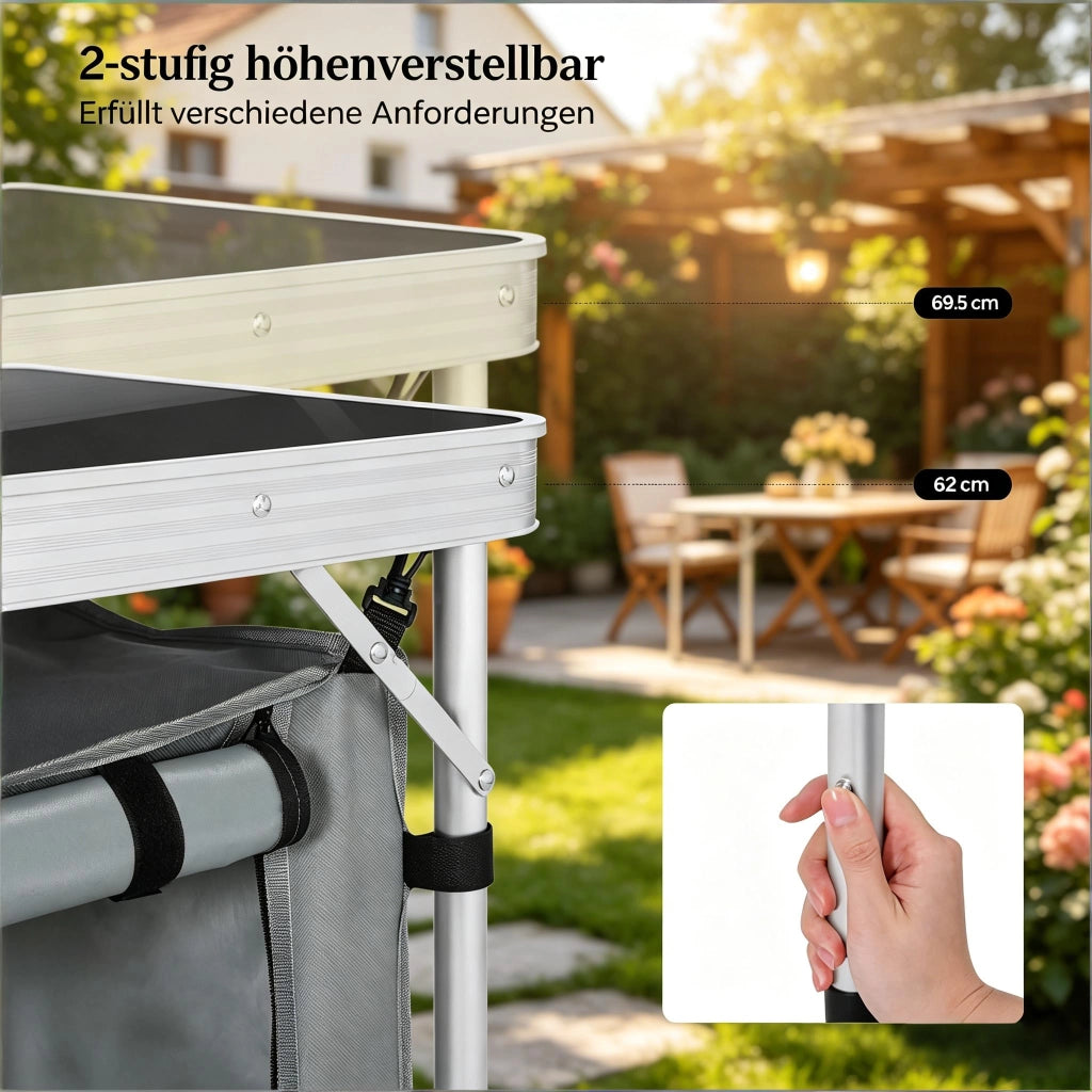TAVOLO PIEGHEVOLE DA CAMPEGGIO 120 x 47 cm ALUMINIO MDF NERO/GRIGIO