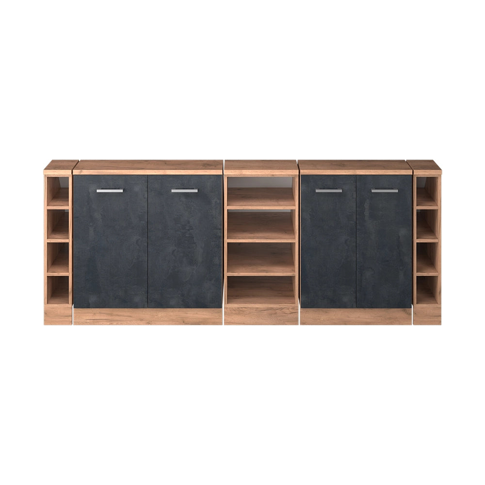 Mobile cucina sottotetto R-Line Calce nera/Rovere dorato 210 cm Set di 5 carcasse armadio profondità 60 cm Vicco