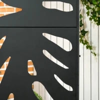 Pannello Decorativo per la Privacy da Esterno con Motivo Vegetale in Metallo, 122 x 45 x 198 cm, Nero