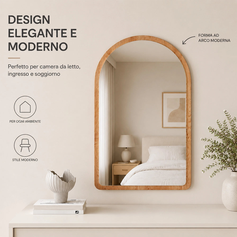 Specchio ad Arco Struttura in Legno Quercia Decorazione Design Moderno 46x60cm