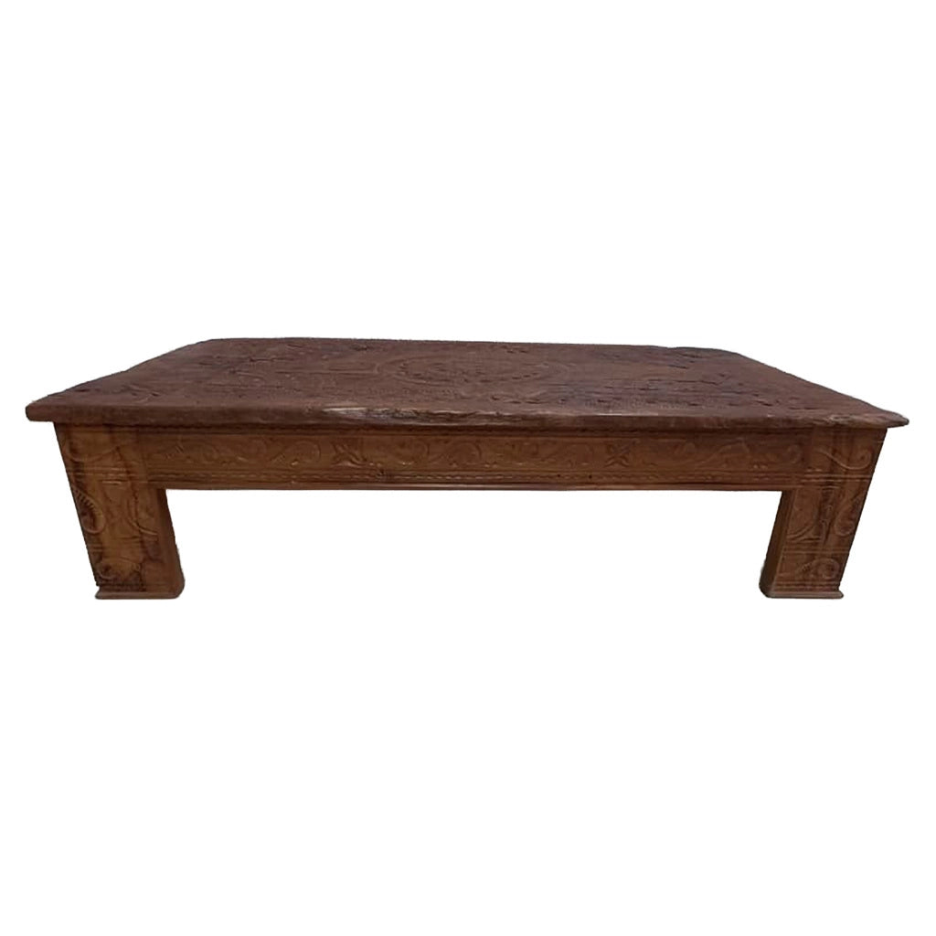 Tavolino in legno artigianale marrone 148x82x37h cm