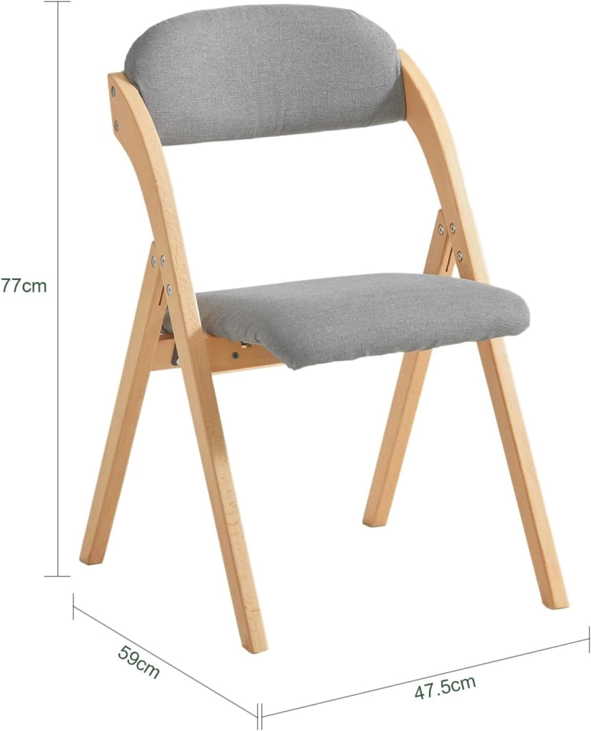 Sedia Pieghevole in Legno Set da 2 Poltrona Imbottita da Cucina, Sedie da Interno per Ufficio, Balcone, Giardino – Sedie Pieghevoli Salvaspazio Richiudibili in Faggio, Grigio Chiaro FST92-Nx2
