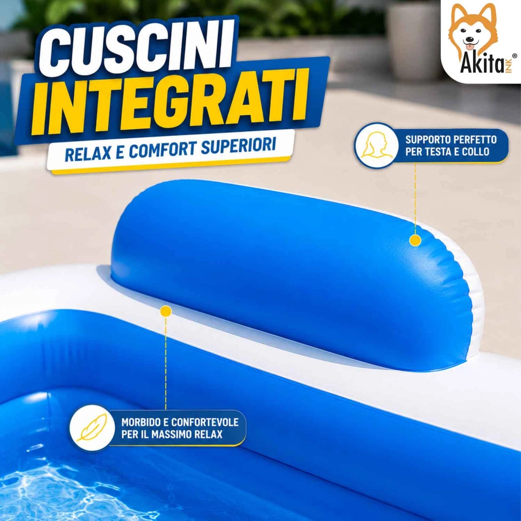Akitaink Piscina Gonfiabile Grande 200x150 con Cuscini Soft