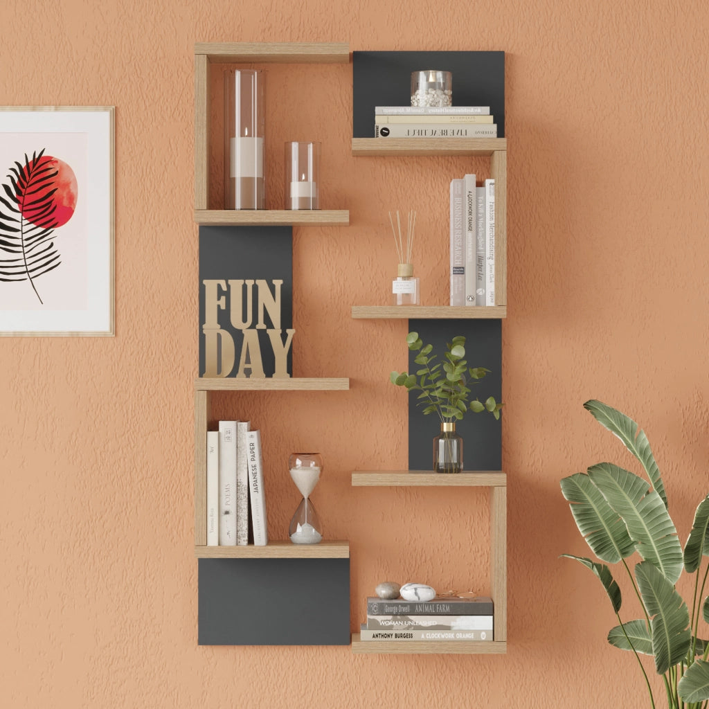 Set Omn 2 Scaffali da Parete Libreria a Muro 93x24x15 cm Effetto Legno / Antracite [en.casa]