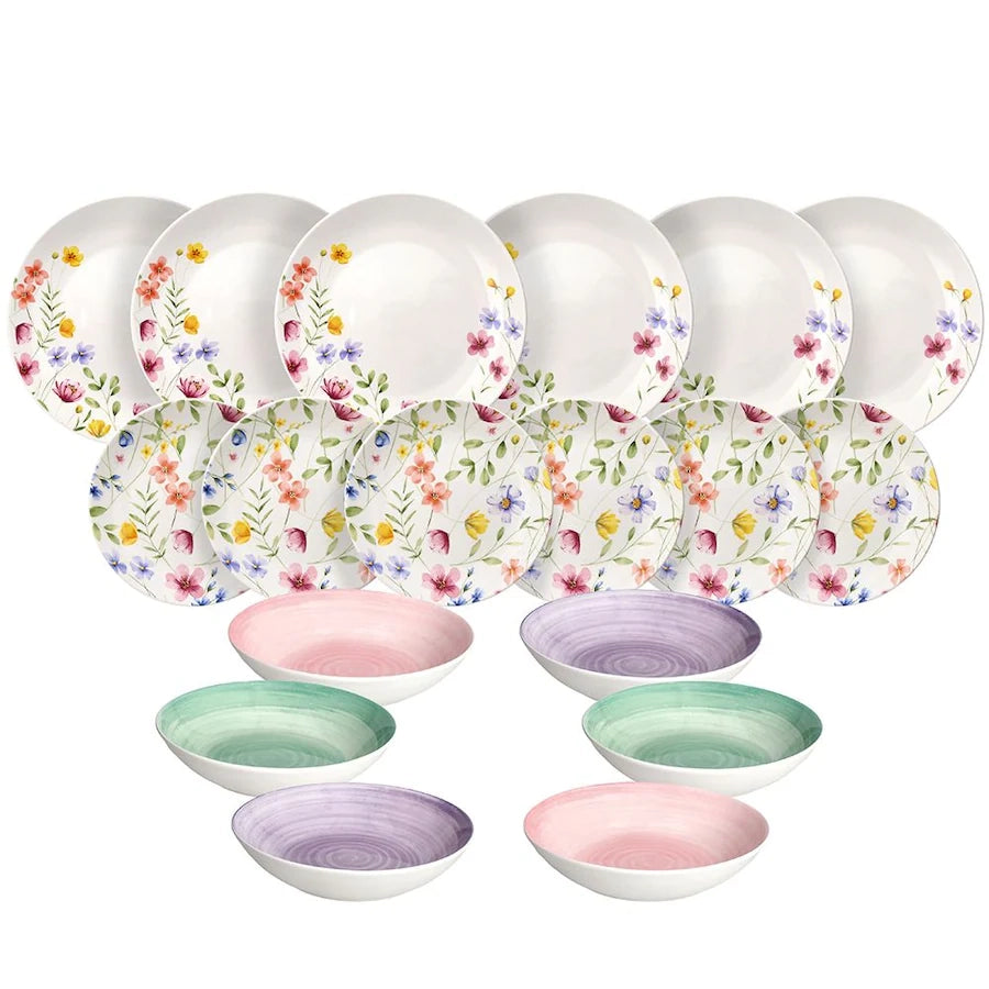 Servizio piatti 18 pezzi Petals Multicolor