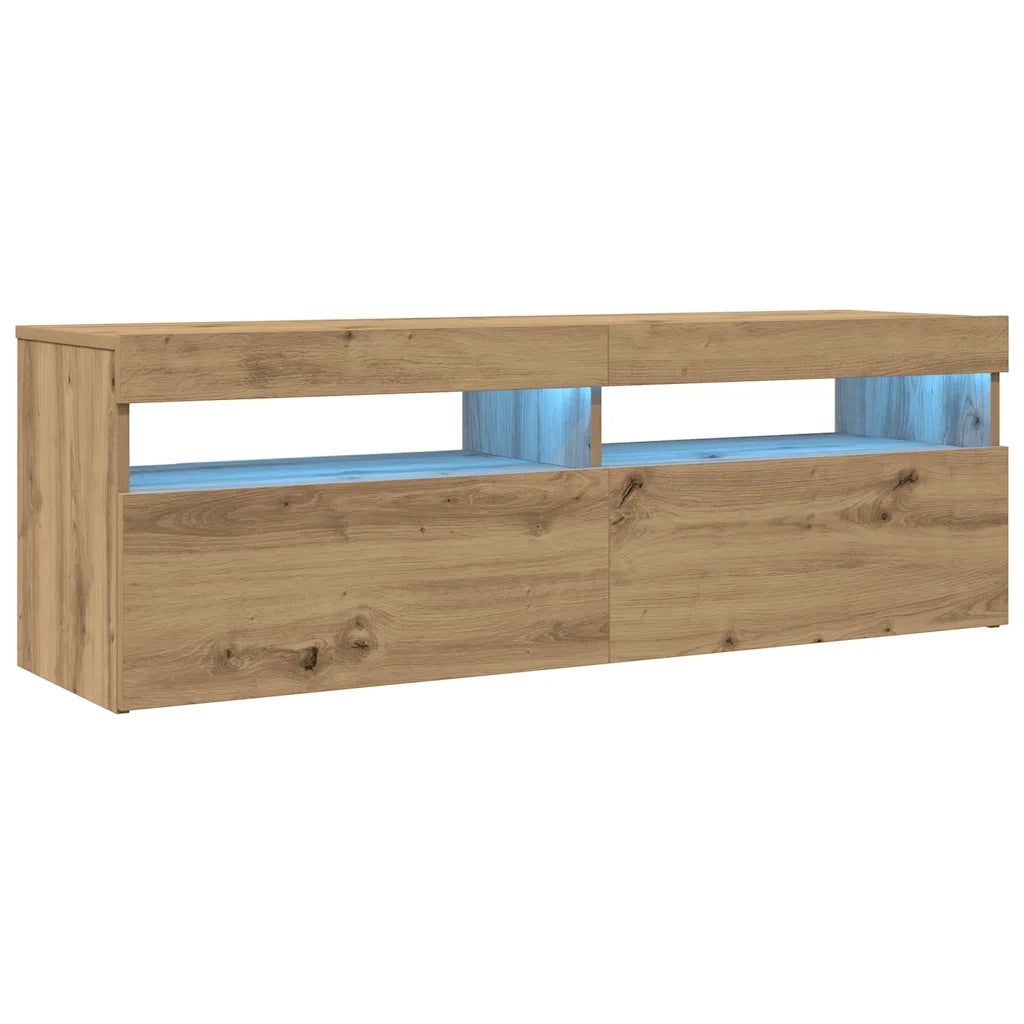 Mobile TV sospeso moderno con luce LED e vano contenitore 120 x 35 x 40 cm finitura rovere ingegnerizzato realizzato artigianalmente 02_0050841