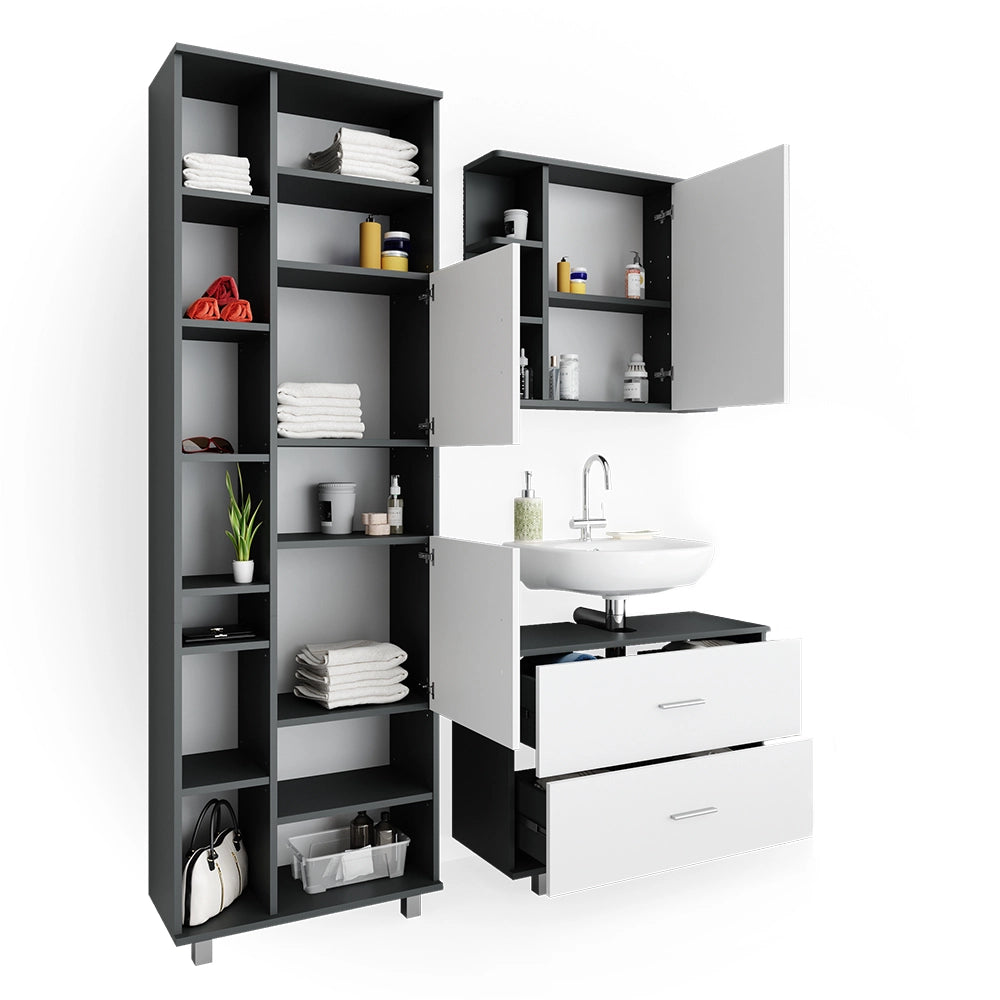 Vicco Set mobili bagno Bianco/antracite 3 parti, con colonna