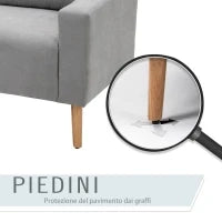 Divano 2 Posti Moderno in Stile Nordico con Schienale Trapuntato, in Poliestere e Legno, 145x76x88 cm, Grigio chiaro