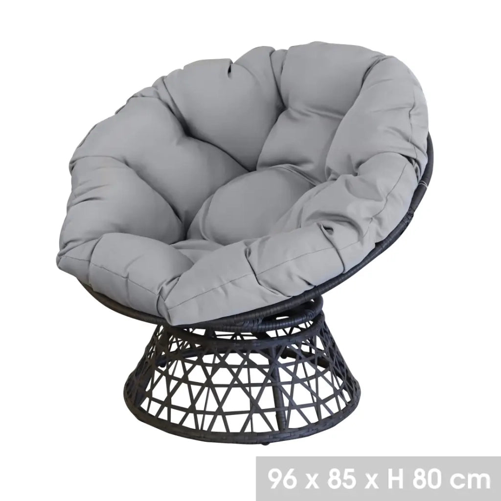 Poltrona da giardino in resina intrecciata nera con cuscino grigio – 96x85x80 cm – Eleganza e comfort