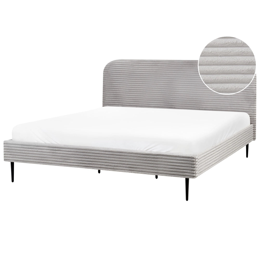 Letto grigio chiaro velluto a coste testiera con rete a doghe 180 x 200 cm design minimalista