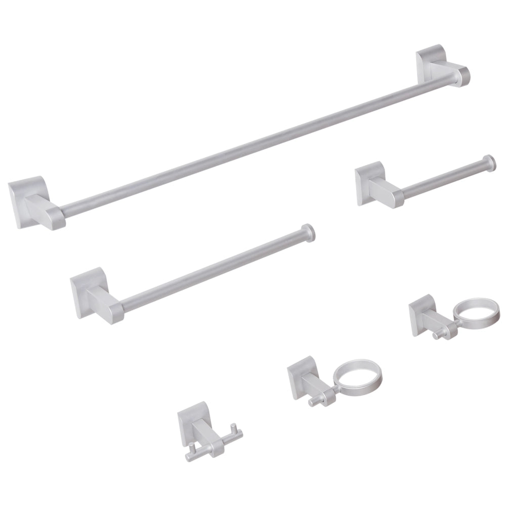 Set di 6 accessori per il bagno in alluminio argento con bicchiere e portasapone inclusi Accessori per il bagno in stile moderno chic