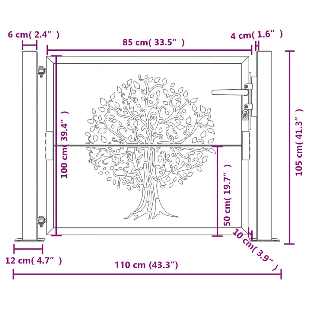 Cancello Giardino Antracite 105x105 cm in Acciaio Design Albero