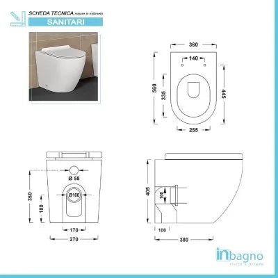 Wc filomuro Rimless in ceramica bianco lucido serie Tokyo