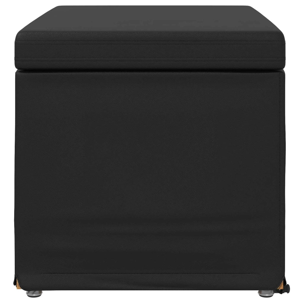 Pouf Nero Pelle Sintetica e Legno Ingegnerizzato