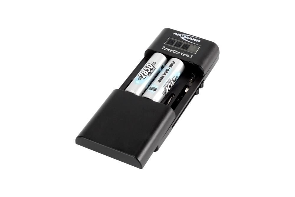 Ansmann 1001-0085 Powerline Vario X Caricatore Universale per Batterie Li-Ion Li-Po e NiMH 3 Canali di Carica Display LCD Alimentazione 5 V via USB colore Nero