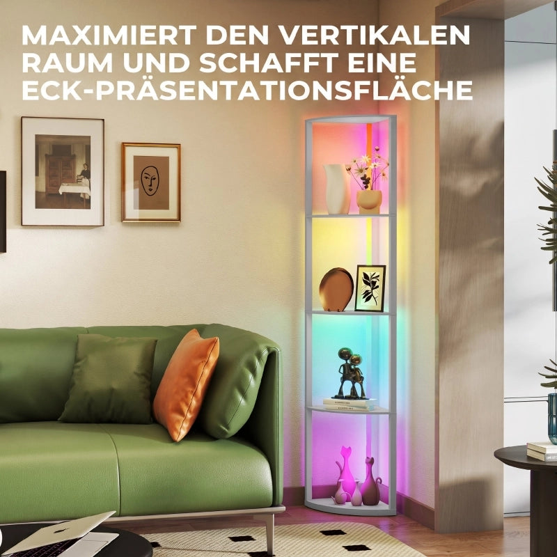 Lampada da terra a LED, dimmerabile a 5 livelli, con mensola, cambio colore RGB, telecomando.