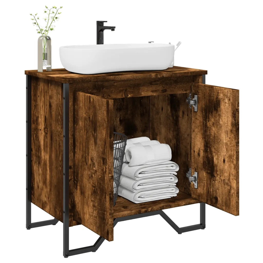 Mobile Lavabo | Armadio Lavabo Bagno Rovere Fumo 60x35x60 cm Legno Multistrato