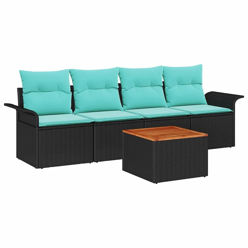 Set Divano da Giardino con cuscino 5 pcs Nero polyrattan