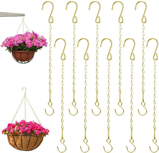 Set di 10 catenelle in metallo, 29 cm, per piante da appendere, catenelle decorative per gabbiani, vasi per piante, lanterne, campanelli del vento (oro)