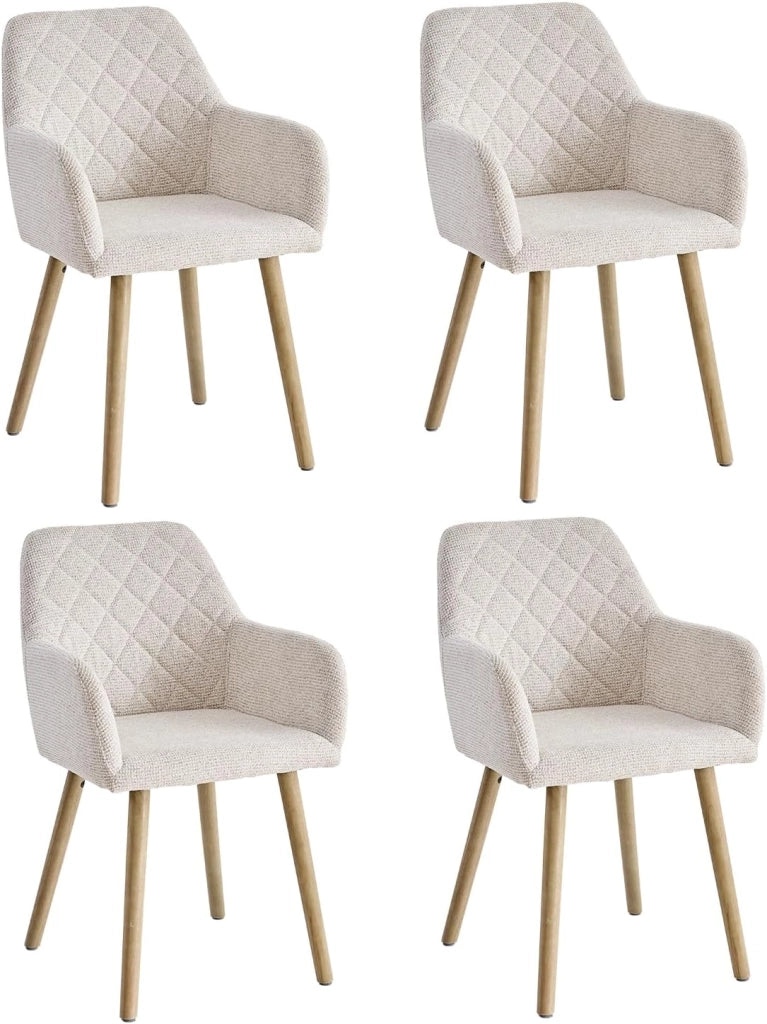 GrandCA HOME Set di 2 Sedie da Pranzo Moderne Imbottite con Braccioli in Tessuto e Gambe in Legno per Sala da Pranzo - Beige