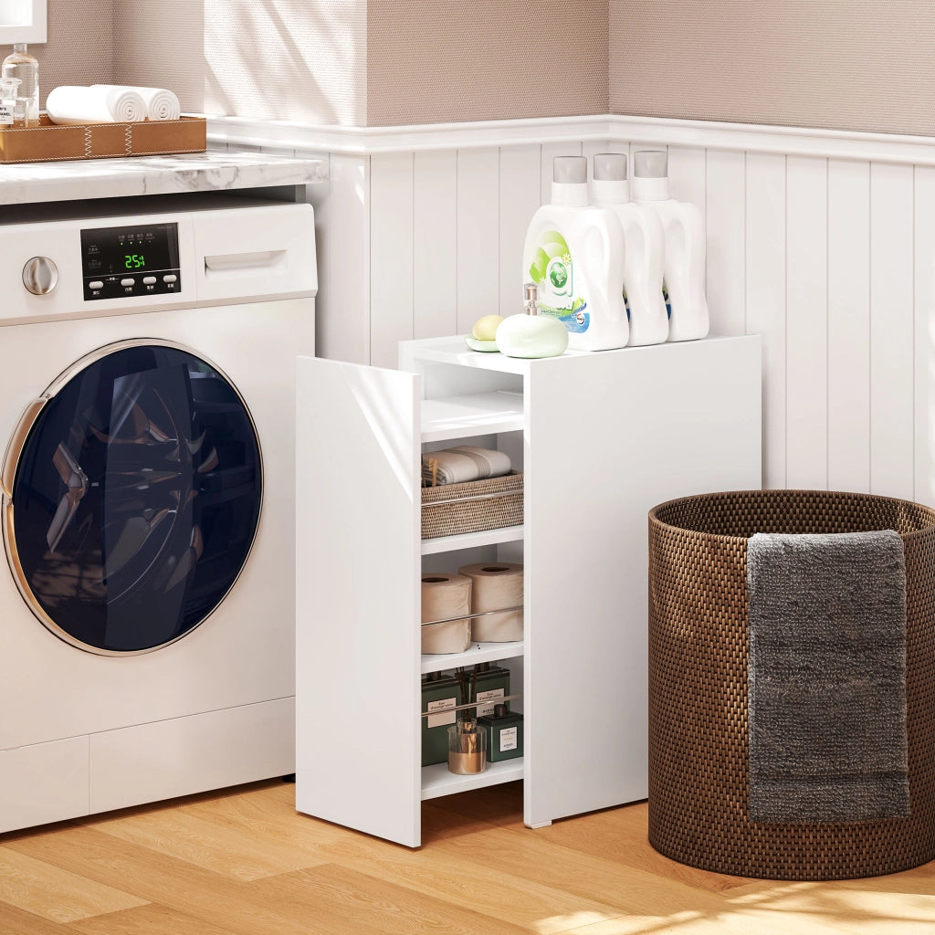 Mobiletto Bagno Stretto con Cassetto e Ruote ¨C Zephmum ¨C Bianco 47x30x66,5 cm