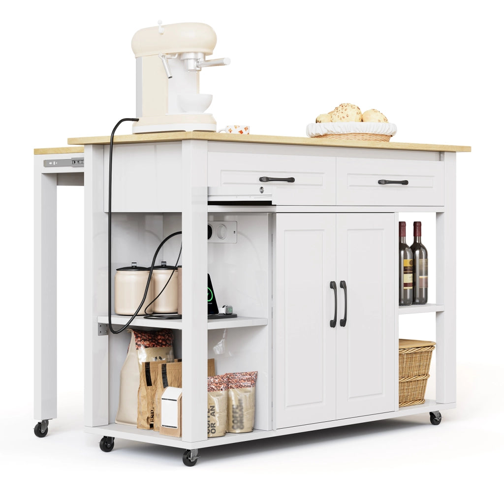 Isola Cucina Mobile Allungabile 120 cm ¨C MINIMAL ¨C con Cassetti, Ante e Presa Elettrica