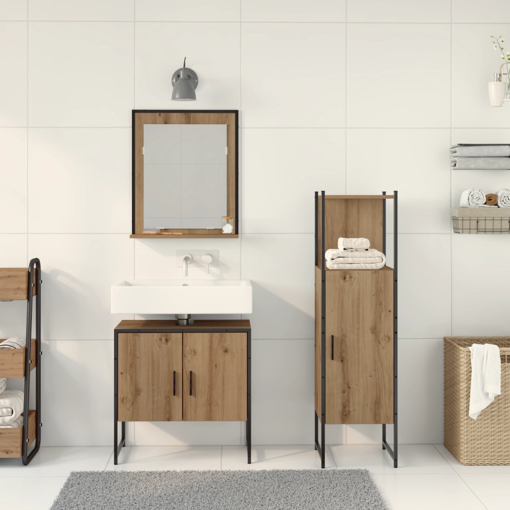 Set di armadietti da bagno 3 pezzi in rovere artigianale in legno ingegnerizzato