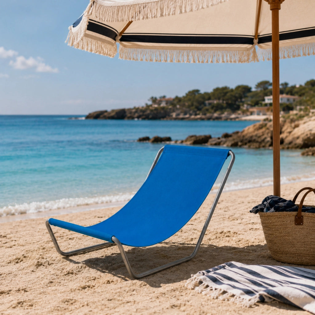 Sedia Sdraio Pieghevole Ergonomica Con Struttura In Acciaio E Tessuto Poliestere Impermeabile Dotata Di Sacca Con Tracolla Per Spiaggia Piscina Campeggio Giardino Relax Outdoor 95 X 60 X 40 Cm Blu