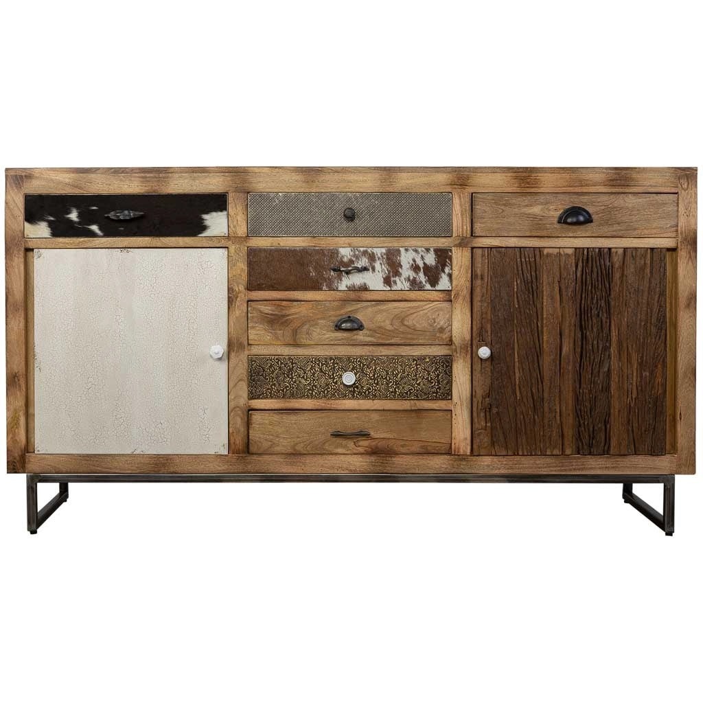 Credenza in legno e finiture in pelle marrone 180x47x95h