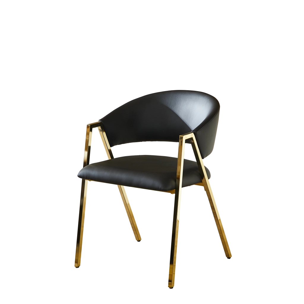 Set 2 Sedie da Pranzo in Ecopelle Nera ¨C MINIMAL ¨C Struttura Metallo Oro, Schienale, Design Moderno