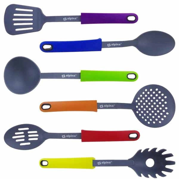 Set Da Cucina 7PZ Mestolo Spatola Cucchiaio Spaghetti Schiumaiola Siviera Alpina
