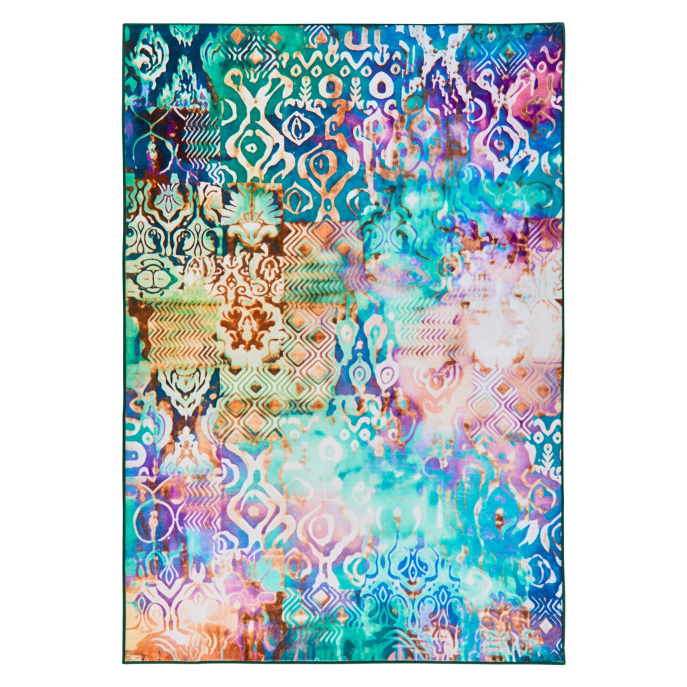 Tappeto a tessitura piana in stile boho orientale con vivace motivo stampato multicolore 140 x 200 cm