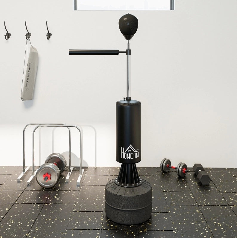 Sacco da boxe autoportante con Speedball e asta reflex, altezza regolabile 155-205 cm, colore nero